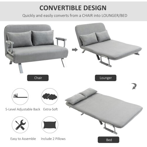 Wyld Haus Nilara Light Grey 2 Seater Click Clack Sofa Bed Silver Metal Legs