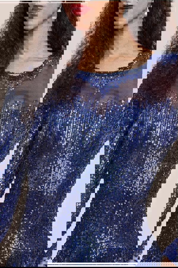 Long Sleeve Aztec Sequin Maxi Dress - Navy DR3490