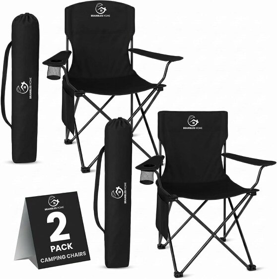 Brambles Home Foldable Camping Chairs Set of 2 Portable Outdoor Garden Fishing Festival Chairs
