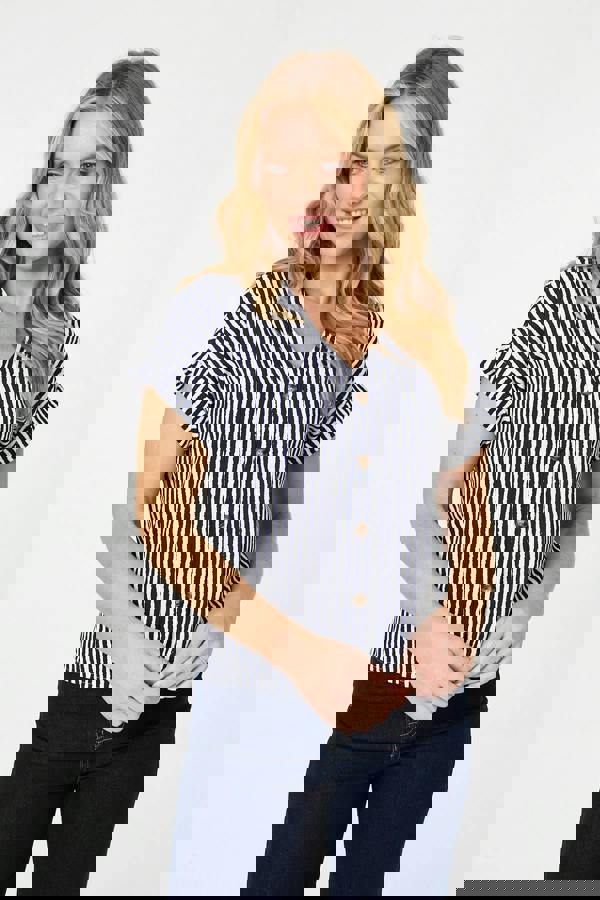 Navy | Striped Cap Sleeve Relaxed Blouse
