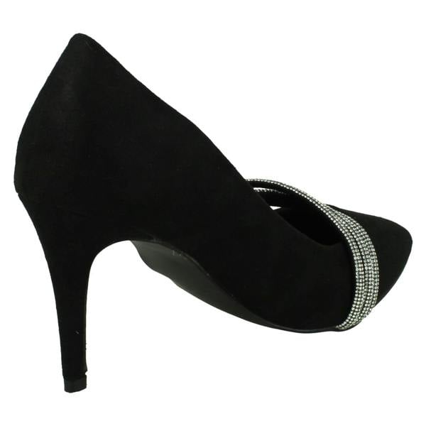 Anne Michelle Ladies Anne Michelle High Heel Pointed Toe Court Shoe with Diamante Twist Knot F90118