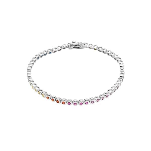 Spero London Sterling Silver Multicolour Bezel Tennis Bracelet