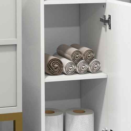 Wyld Haus Yoco High Gloss White Freestanding Bathroom Storage Cabinet With Doors And Adjustable Shelves
