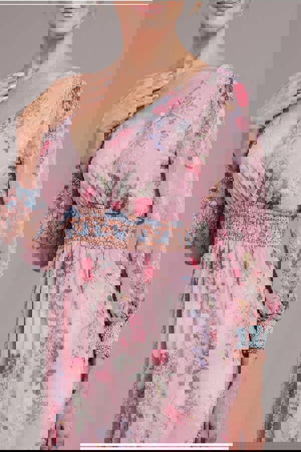 Chiffon Wrap Border Floral Print Maxi Dress - Pink DR4394M