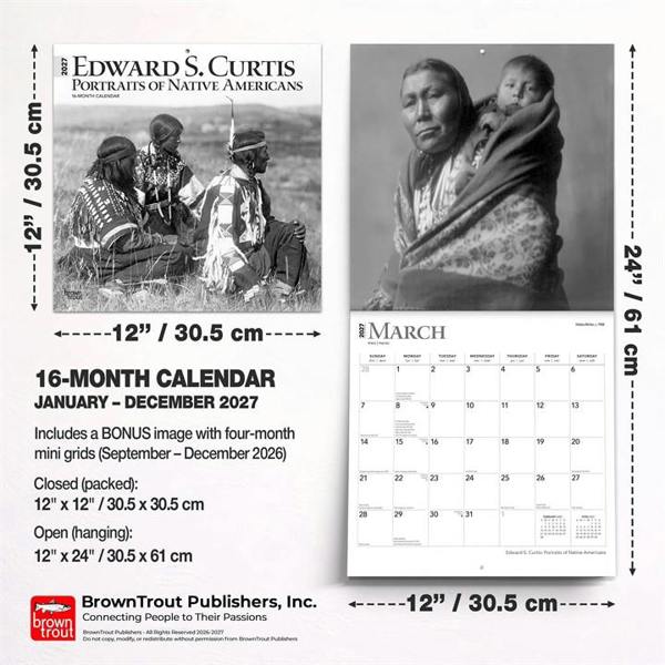 Edward S. Curtis, Portraits Of Native Americans Calendar 2027, Wall Calendars, Month To View, History & Literature, Gift