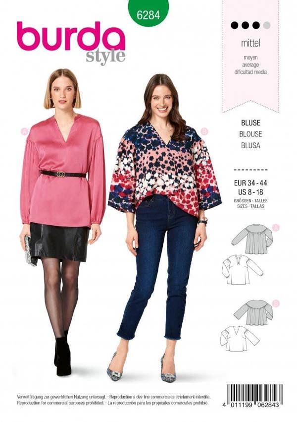 Burda Sewing Pattern 6284 Tops For Women, 34 to 44 - Intermediate