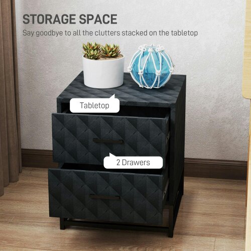 Wyld Haus Roel Set Of 2 Black Retro Bedside Tables With 2 Drawers And Steel Legs