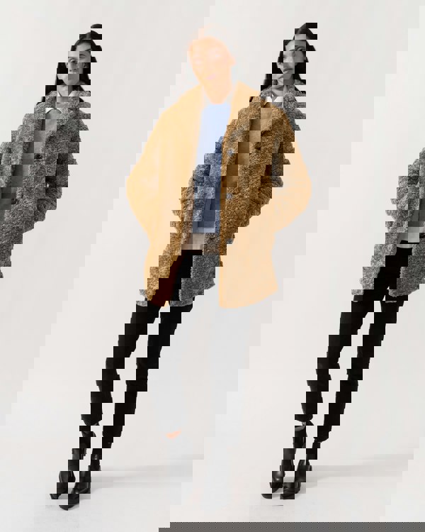 Samsoe & Samsoe Natja Womens Faux Fur Teddy Bear Coat - CHO - Designer Womens Coats