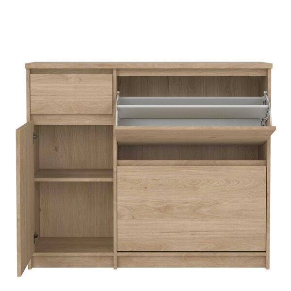 Wyld Haus Budapest Natural Oak Effect Wood Shoe Cabinet 3 Doors 1 Drawer