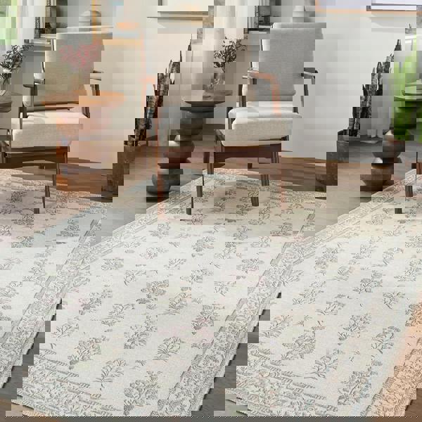 Livabliss Thistle-Washable Beige Green Pink Blue Modern Floral Rug