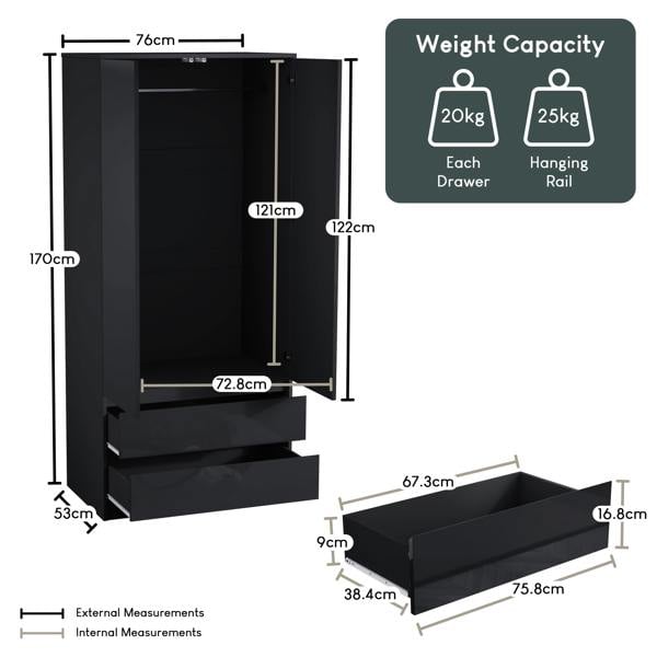 Vida Designs Glinton 2 Door 2 Drawer Wardrobe