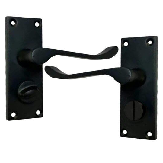 EDH Door Hardware Victorian Scroll Matt Black Bathroom Privacy Lock Door Handles 1 Pair