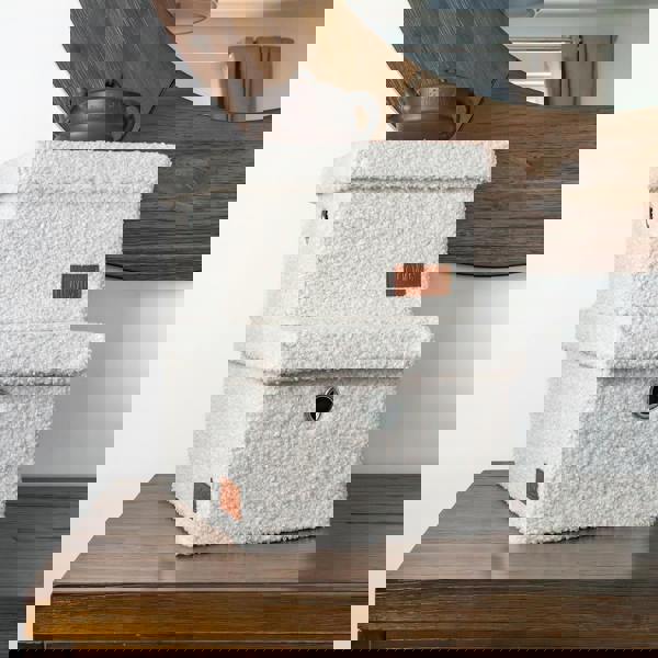 JVL Shiro Boucle Rectangular Lidded Fabric Storage Baskets for Home Organisation, Set of 2, White