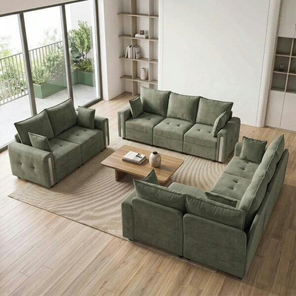 3 Seater Sofa with Lift-Up Storage, 228cm Comfy Velvet Couch with Wide Deep Seat, Dark Green