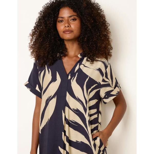 Blue Vanilla Palm Print Tunic Top
