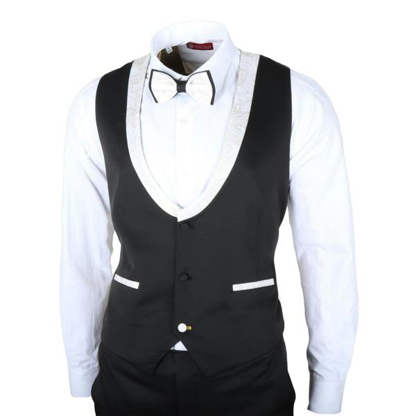Infinity Leather Men's 4 Piece White Paisley Wedding Suit Tailor Fit