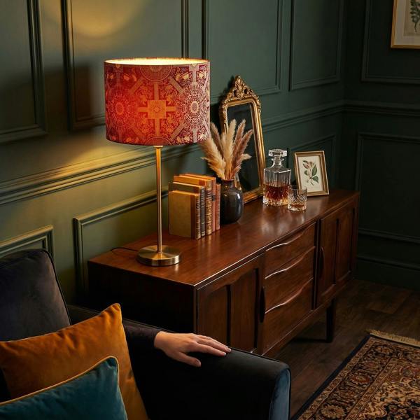 Persian-Inspired Ottoman Tapestry Floral Shade in Deep Red and Gold Image 6