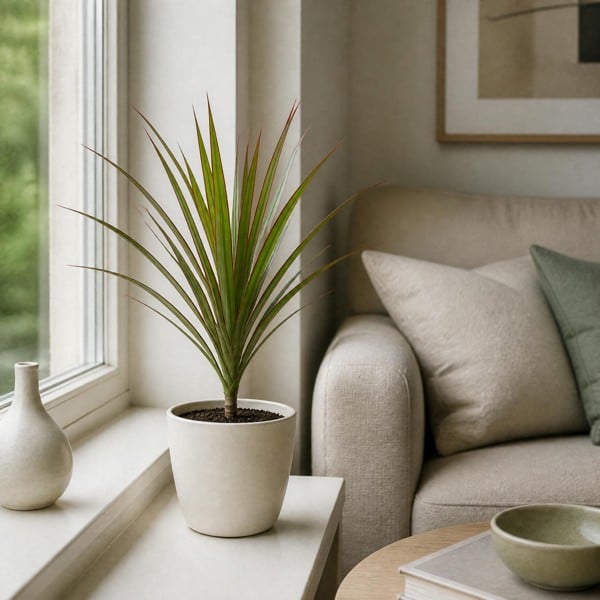 Dracaena Marginata Dragon Tree - 12cm Tropical Houseplant - Matt Cream Ceramic Pot - 1