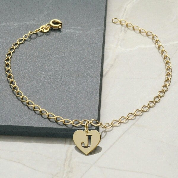 Christopher James of London 9ct Yellow Gold Plated Curb Anklet With Initial Heart Charm&nbsp;