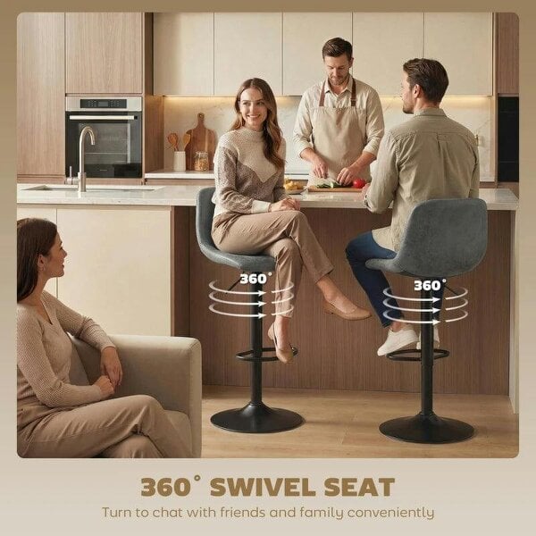 Bar Stools Set of 2, Modern Swivel Barstools with Footrest for Kitchen Island and Dining Room, Grey