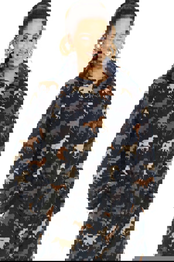 Camille Womens Supersoft Fleece Horse Print All In One