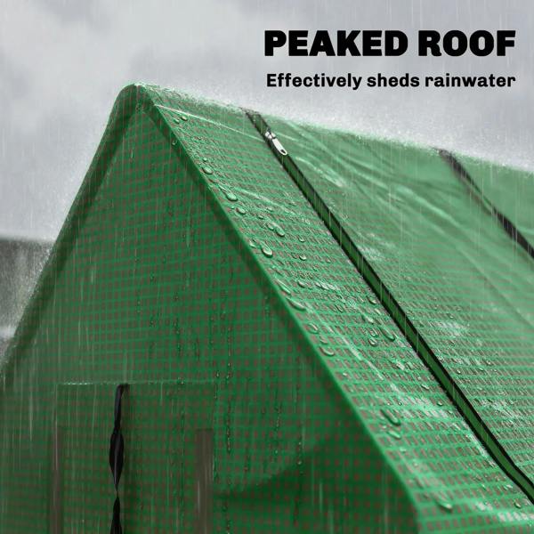 Green peaked-roof mini greenhouse cover with sloped mesh panel.