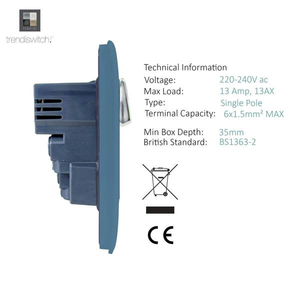 Trendi Switch 2 Gang 4 Port USB 2100mA Plug Socket in Sky Blue