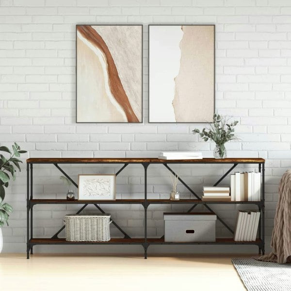 Berkfield Console Table Smoked Oak 180x30x75 cm Engineered Wood and Iron