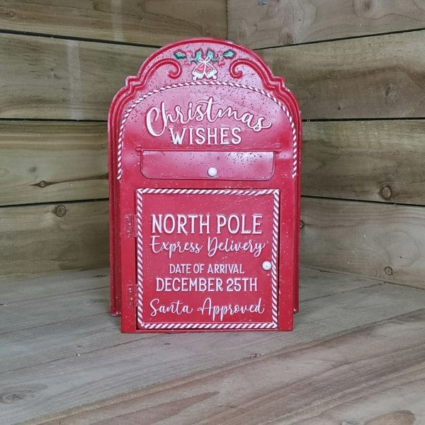 Samuel Alexander 39cm Red with White Detail Christmas Santa Metal Post Box