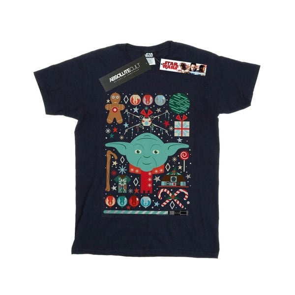 Star Wars Boys Yoda Christmas T-Shirt - Navy Blue