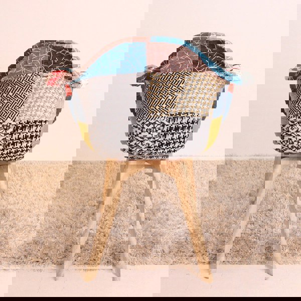 Life Interiors Patchwork Multicolor Fabaric Upholstered Accent Chair with Wooden Legs, Mid-Century Modern Armchair