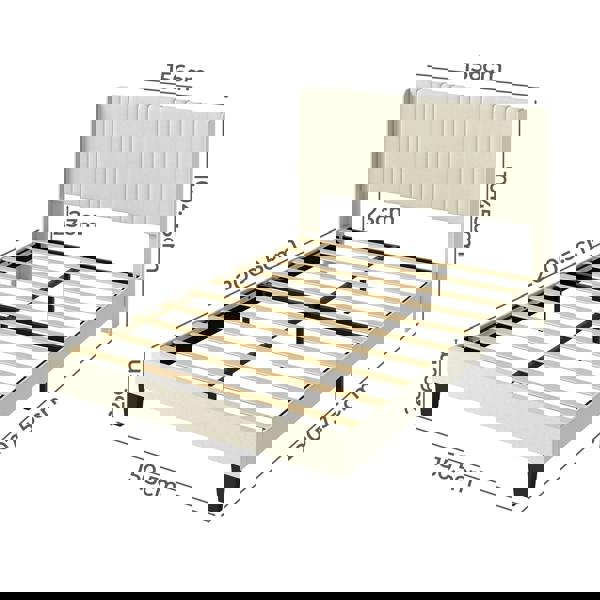 Levede Wooden Bed Frame King Panel Plush Upholstered Metal Bed Platform Beige