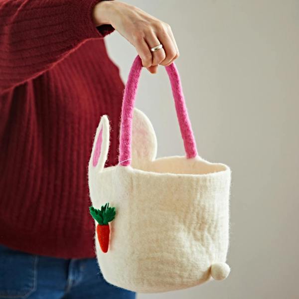 Paper High Felt Easter Bunny Basket with Carrot Charm
