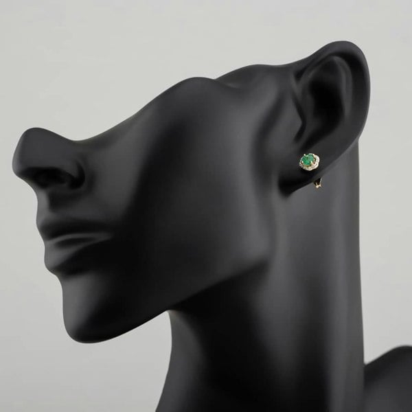 T. H. Baker 9ct Yellow Gold Emerald & Diamond Halo Stud Earrings OJE1701-E