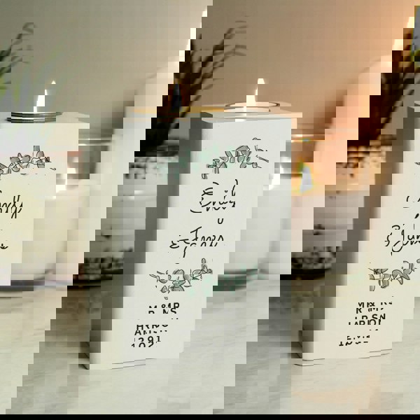 Personalised Memento Company Personalised Wedding White Wooden Tea light Holder