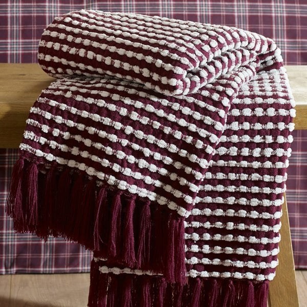 Catherine Lansfield Stab Stitch Blanket Throw Plum