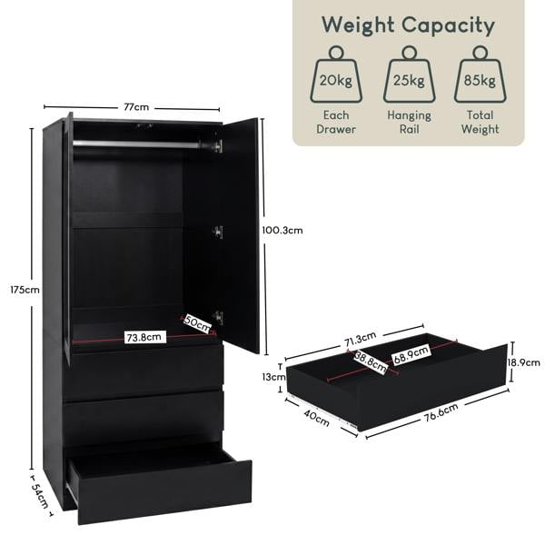 Vida Designs Denver 2 Door 3 Drawer Mirrored Wardrobe