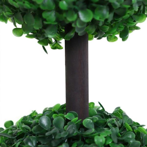 Artificial plant trunk with dense green pom-pom foliage and black pot base