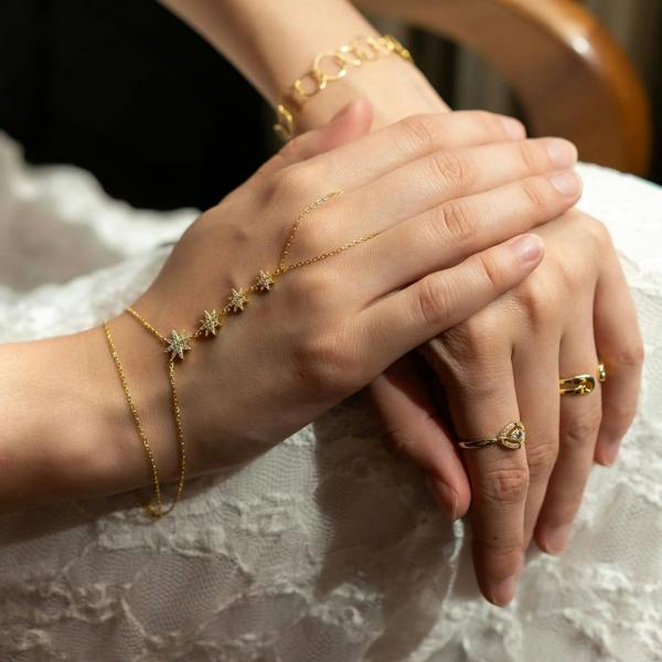 Spero London Stars Of Universe Sterling Silver Gold Plated Hand Chain Ring
