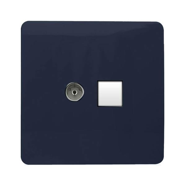 Trendi Switch 2 Gang Female TV Co-Axial & RJ45 Cat 5e PC Ethernet Sockets in Navy Blue