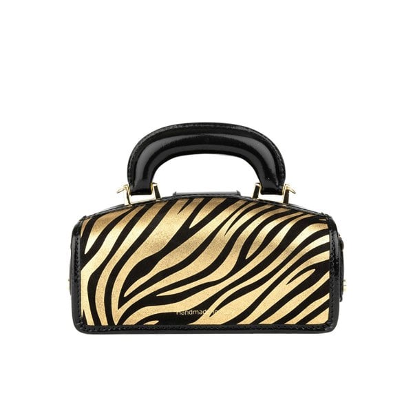Embassy London Gazelle Mini - Black & Gold Stripes - Women’s mini leather top handle & crossbody bag