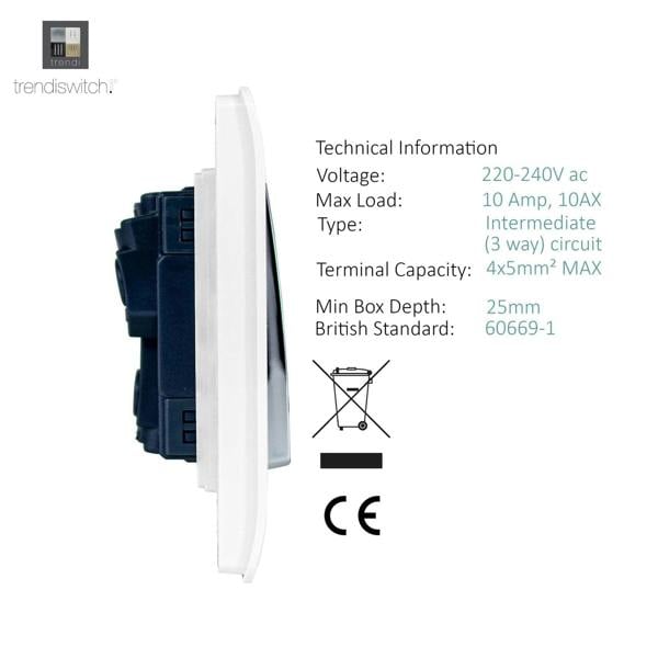 Trendi Switch 2 Gang Rocker Light Switch (1x 1 or 2 way & 1x Intermediate)in Carbon Fibre