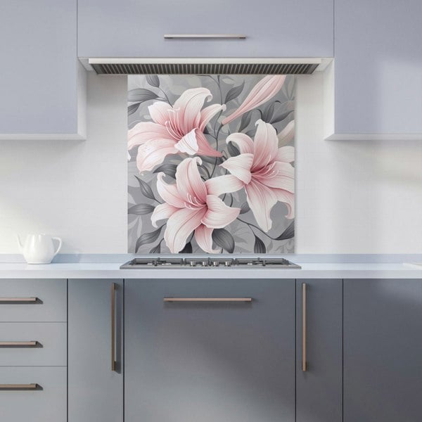 Warren Reed - Designer Pink Lilies On Grey Kitchen Splashback