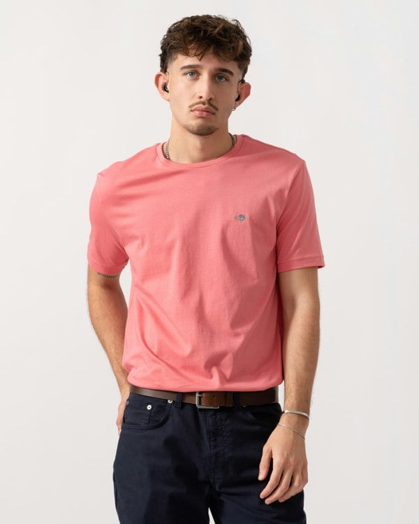 GANT Mens Regular Fit Short Sleeve Shield Logo T-Shirt - 622 Rose Pink main
