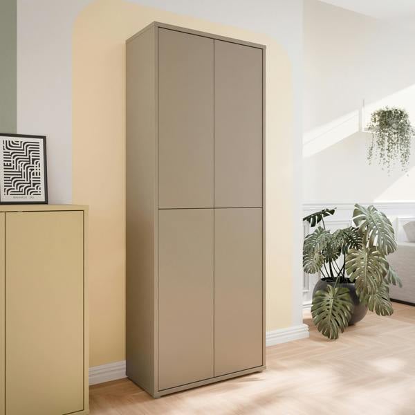 Furniture To Go Alice Springs Tall Shoe Cabinet with 4 Doors Push-to-Open in Taupe