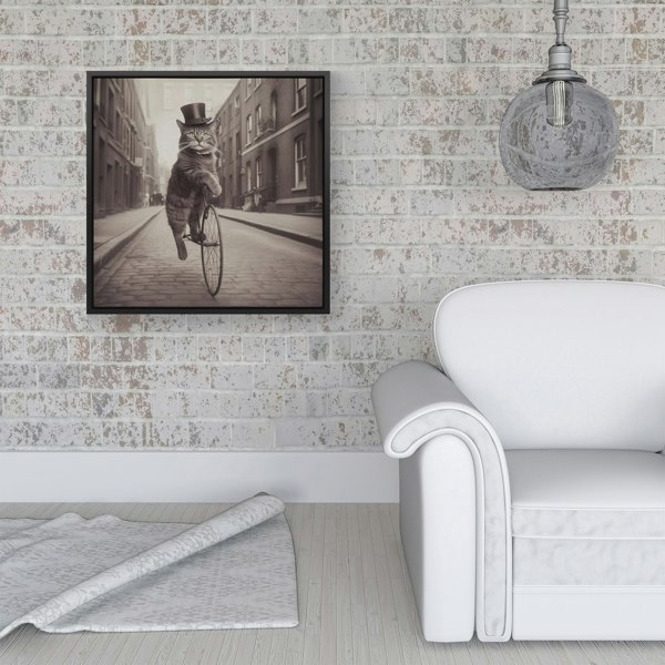 Warren Reed Victorian Cat Riding A Bike Framed Canvas