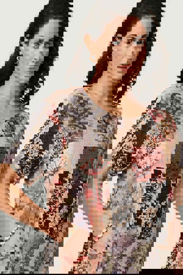 Beige | Patchwork Print Short Shift Dress