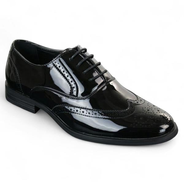 Dolcetto Men's Patent Lace-Up Black Brogues Smart Dress Shoes