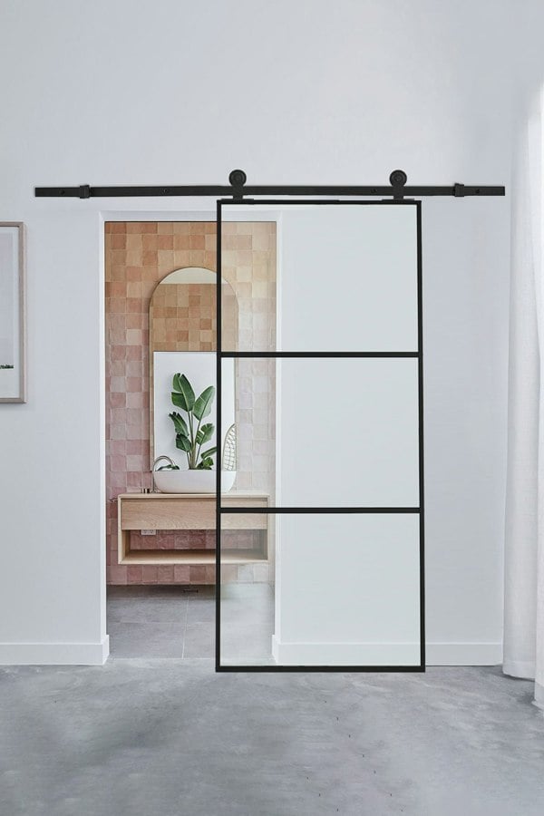 Living and Home Clear Glass Sliding Barn Door with 183cm Slide Guide Hardware Kit