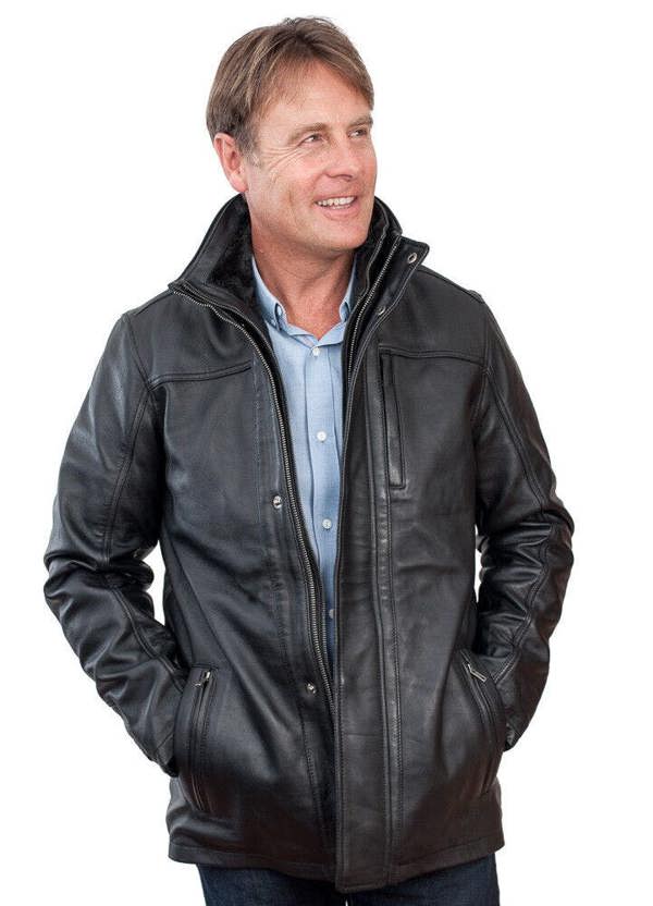Infinity Leather Mens  Warm Mid-Length Leather Biker Jacket